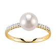 Bague or jaune 750/1000e perle de culture et diamant - Blanc (0,12 carat)