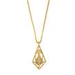 Collier en acier doré forme cage triangulaire avec une perle pailletée couleur crème (317063DB)
