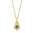 Collier en acier doré forme cage triangulaire avec une perle pailletée couleur bronze (317063DR)