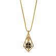 Collier en acier doré forme cage triangulaire avec une perle pailletée couleur noire (317063DN)