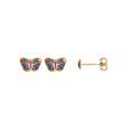 Boucles d'oreilles puces pour enfant forme papillon en Or 750/1000 et émail bleu et rouge (303104)