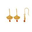 Fils d'oreilles feuille de Ginkgo avec pendant boule ambre cognac, argent 925/1000 doré (31318242)