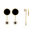 Boucles d'oreilles acier doré agrémentées de ronds en émail noir dont 1 orné de cristaux (313018D)