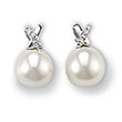 Boucles d'oreilles or gris 750/1000e, perle d'eau douce et diamant (0,026 carat) - Blanc