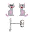 Boucles d'oreilles puces forme chat en argent rhodié (3131766)