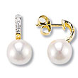 Boucles d'oreilles or jaune perle d'eau douce et diamant (0,03 carat) - Blanc
