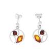 Boucles d'oreilles arbre de vie rond en ambre bicolore et argent 925/1000 rhodié (3131653RH)