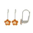 Dormeuses Fleur - Email orange/blanc - Argent  925/1000 rhodié - Enfant 