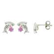 Boucles d'oreilles Dauphin - Oxyde de zirconium teinté rose - Argent  925/1000 rhodié - Enfant