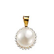 Pendentif or jaune 750/1000e, perle d'eau douce et diamant (0,005 carat) - Blanc