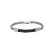 Bracelet chaîne en acier et tressé noir en cuir de bovin