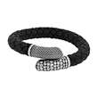Bracelet Cuir de bovin tressé noir et acier mat  flexible (318326)