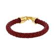 Bracelet tressé en cuir de bovin rouge bordeaux et fermoir à crochet en acier doré (318027D)