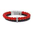 Bracelet 2 rangs, cuir de bovin noir et pierres synthétique rouges (3180158R) - Homme