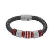 Bracelet Cuir de bovin tressé finition nubuck noir fermoir Acier anneaux Caoutchouc rouge et noir (3180151) - Homme