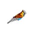 Broche oiseau en argent 925/1000 rhodié, ambre et turquoise reconstituée (312006)