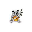 Broche panda argent 925/1000 rhodié, ambre cognac et vert, émail noir (312011)