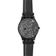 Montre Lutetia noire boîtier métal, pierres synthétiques et bracelet en cuir de veau (750124N)