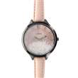 Montre Lutetia boîtier métal noir, pierres synthétiques, cadran et bracelet cuir de veau rose pâle (750102RP)