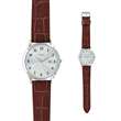 Montre homme boîtier métal rond, dato, bracelet synthétique marron (755136HM)
