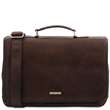 Mantova - Cartable TL SMART multi compartiments en cuir avec rabat - Marron foncé (TL142068)