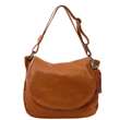 TL Bag - Sac bandoulière besace en cuir souple avec pompon - Cognac (TL141110)