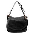 TL Bag - Sac bandoulière besace en cuir souple avec pompon - Noir (TL141110)