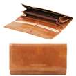 Elégant portefeuille en cuir pour femme avec poches soufflets - Miel (TL140787)