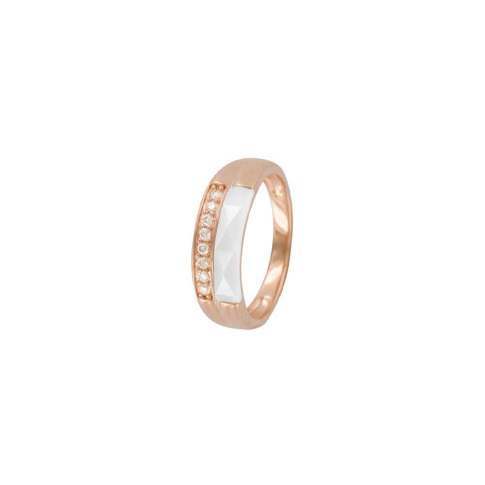 Bague céramique blanche argent 925/1000e doré rose et oxydes de zirconium