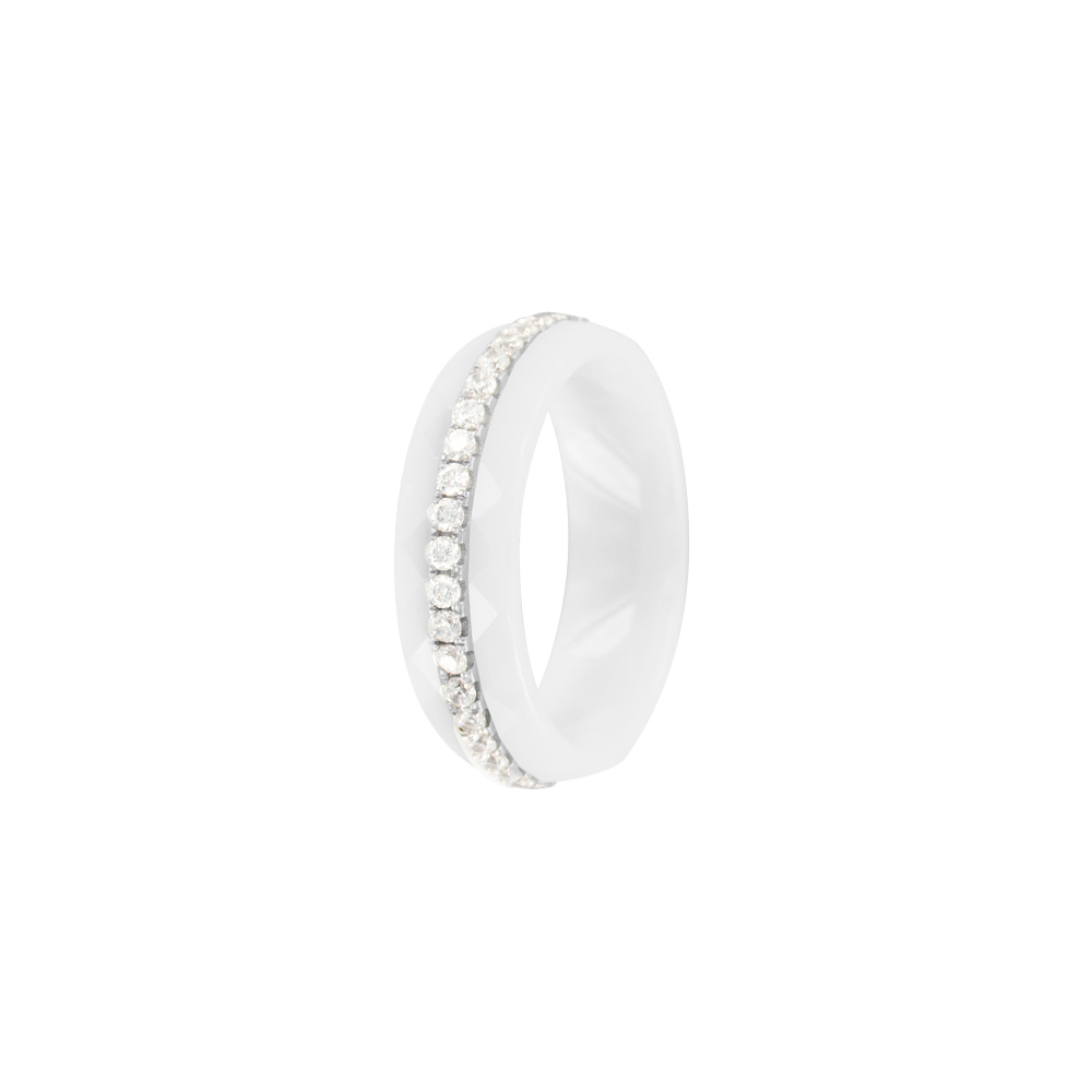 Bague céramique blanche argent 925/1000e rhodié et oxydes de zirconium