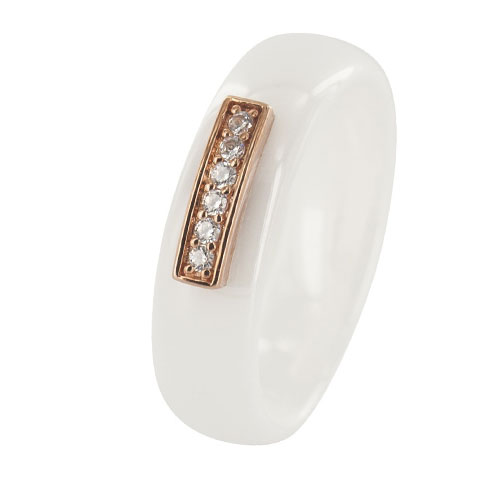 Bague argent 925/1000e doré rose et céramique blanche