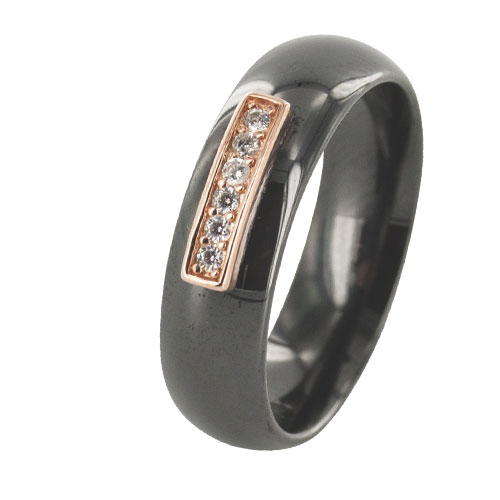 Bague argent 925/1000e doré rose et céramique noire