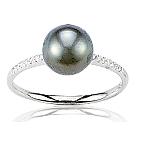 Bague or gris 750/1000e, perle de Tahiti et diamant - Gris (0,09 carat)