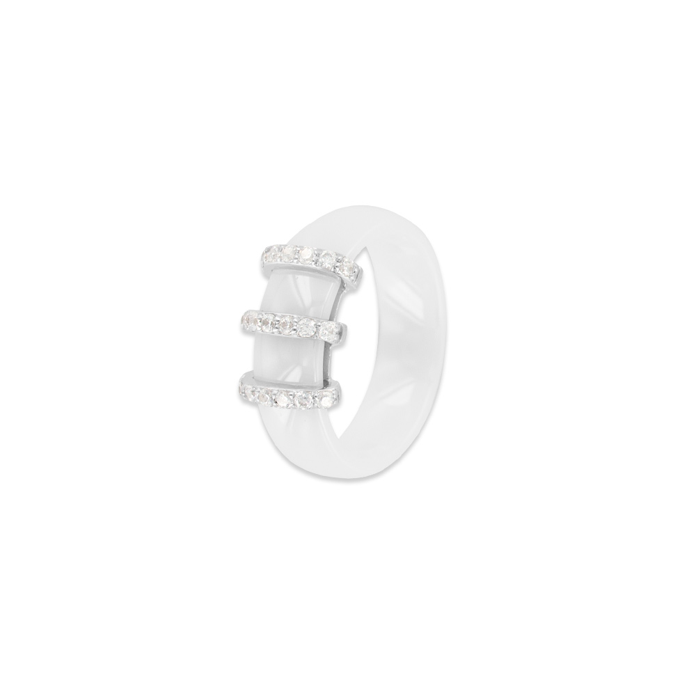 Bague céramique blanche argent 925/1000e rhodié et oxydes de zirconium