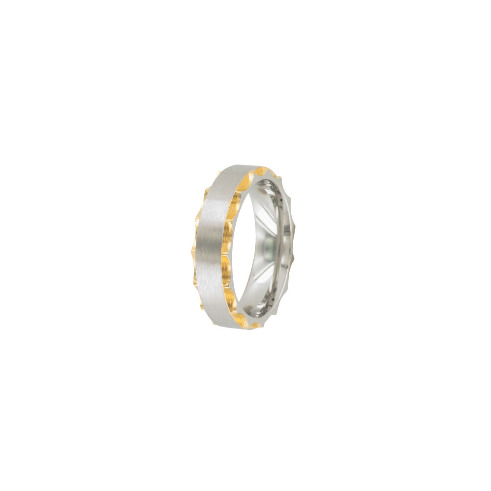 Bague acier et finition dorée pour homme