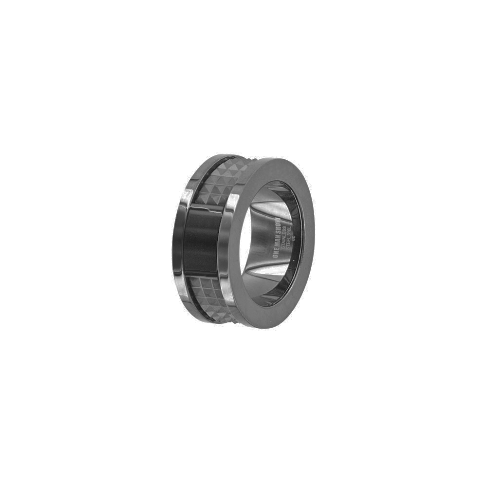 Bague acier 'Gun' et Onyx pour homme