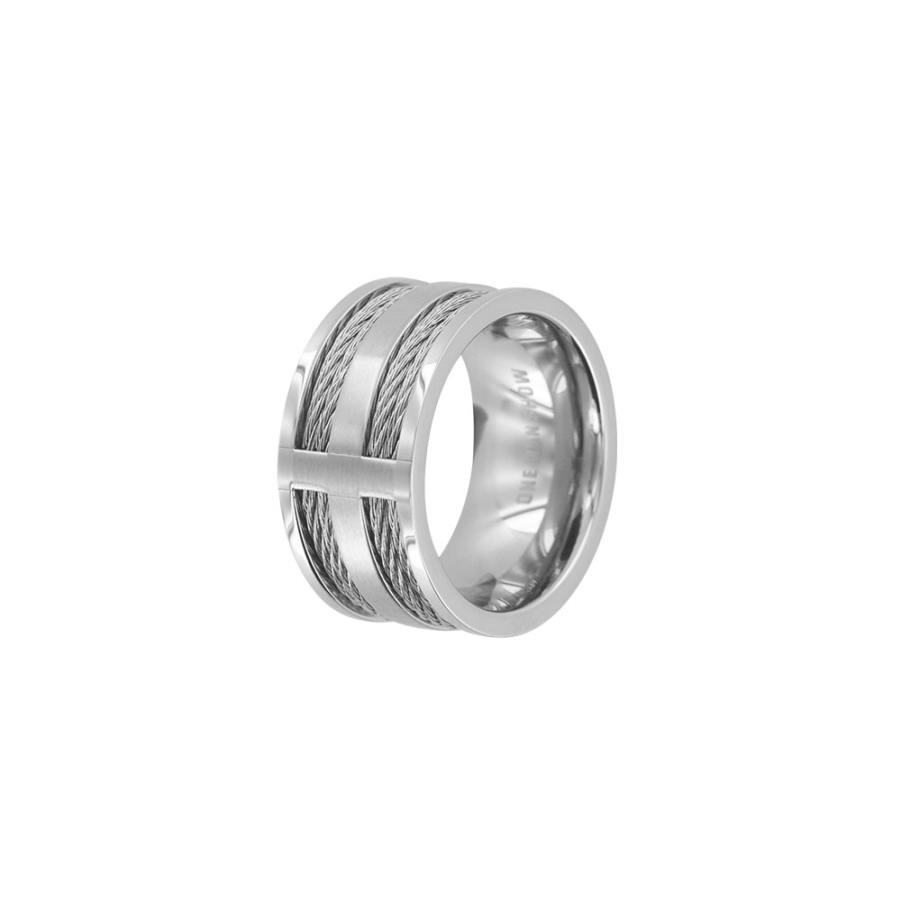 Bague acier et cable pour homme