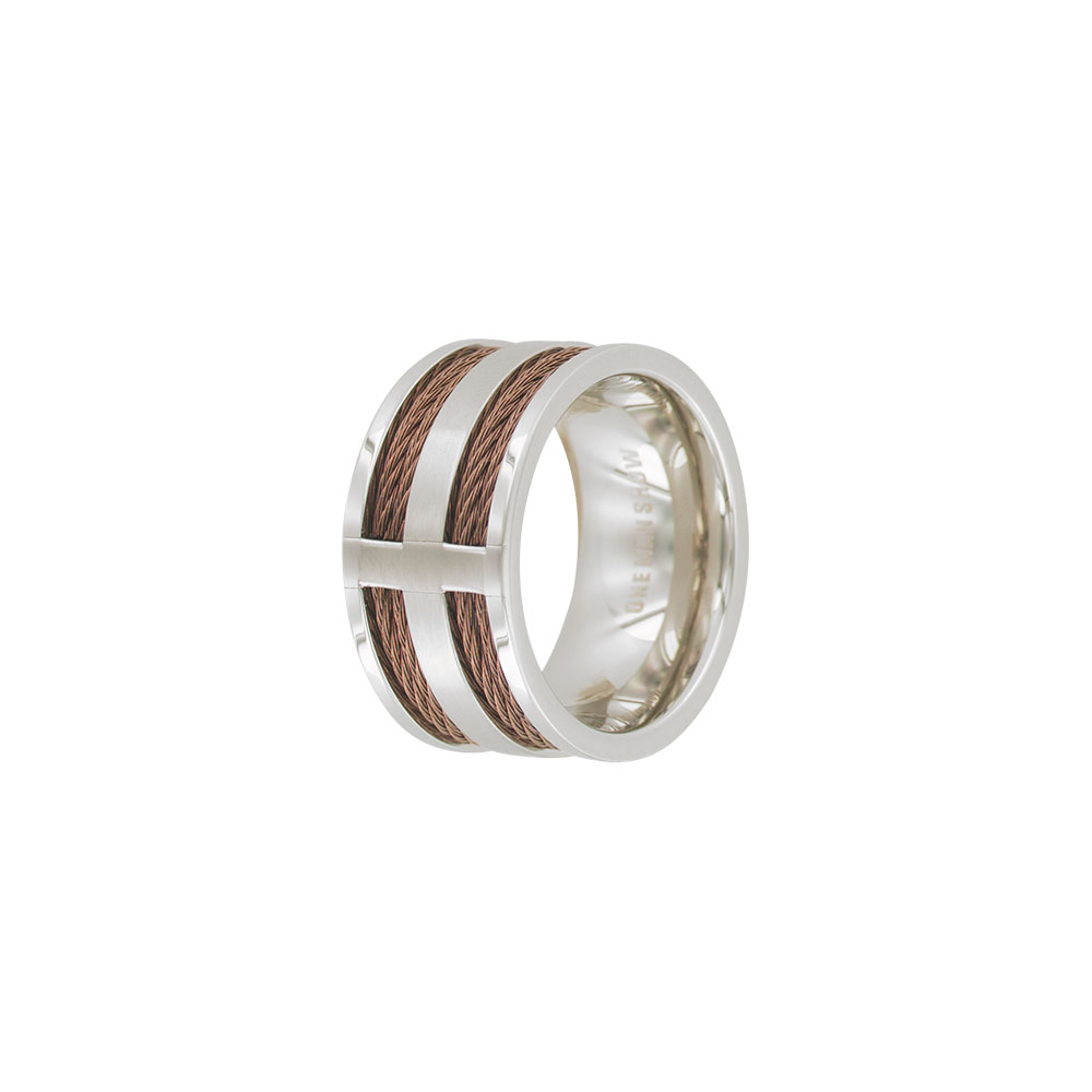 Bague acier et cable 'chocolat' pour homme