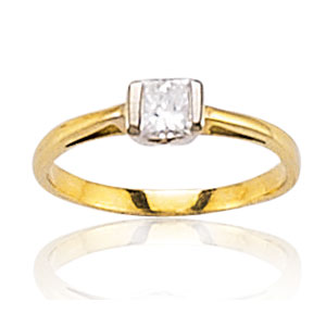 Solitaire 'Princesse' or jaune 750/1000e et diamant - Blanc (0,30 carat)