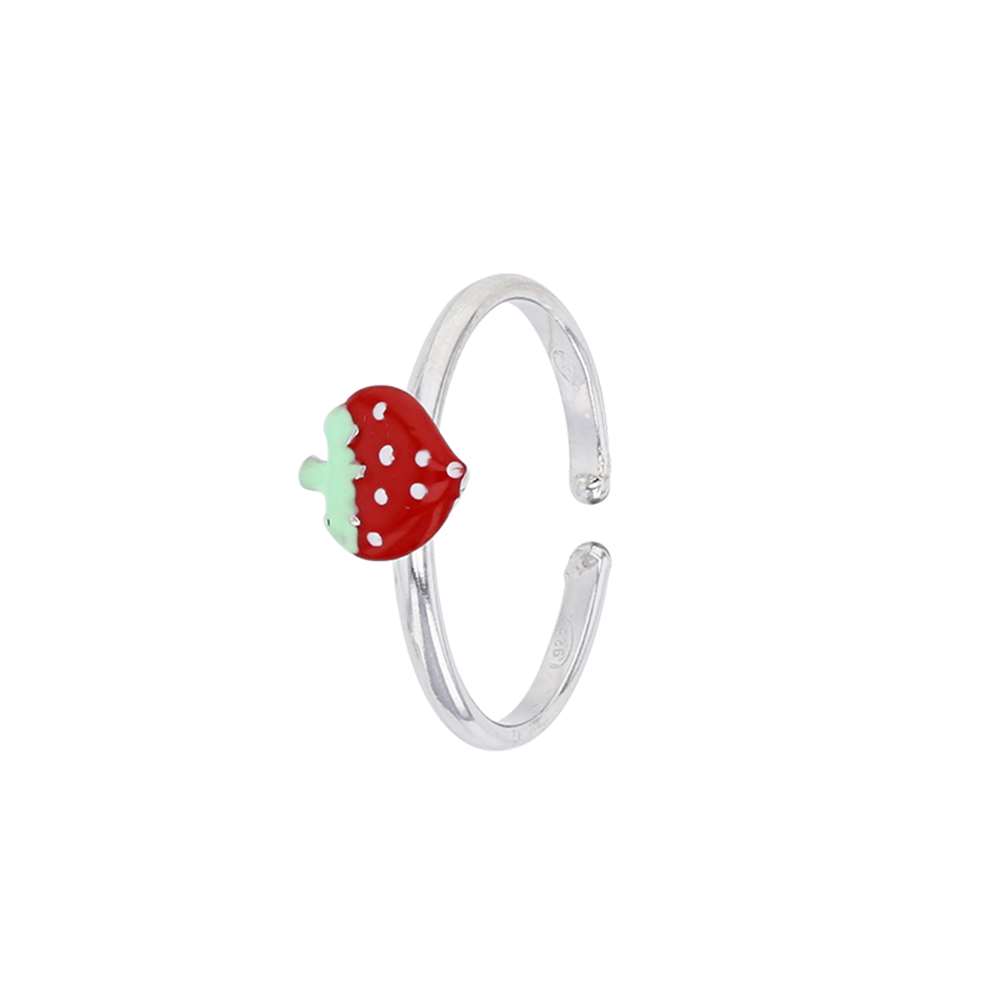 Bague réglable en Argent 925/1000 rhodié fraise en émail (311106)