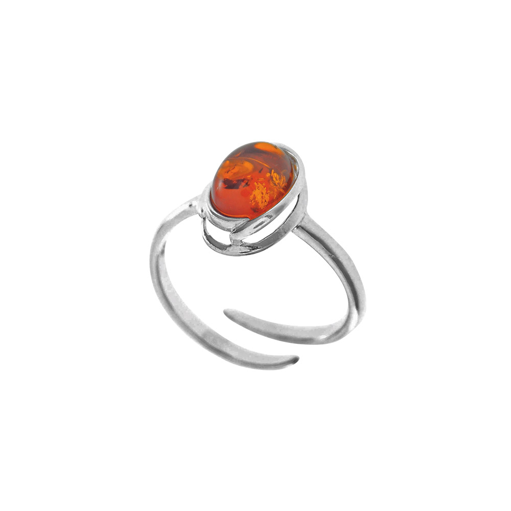Bague argent 925/1000e rhodié et ambre - Cognac