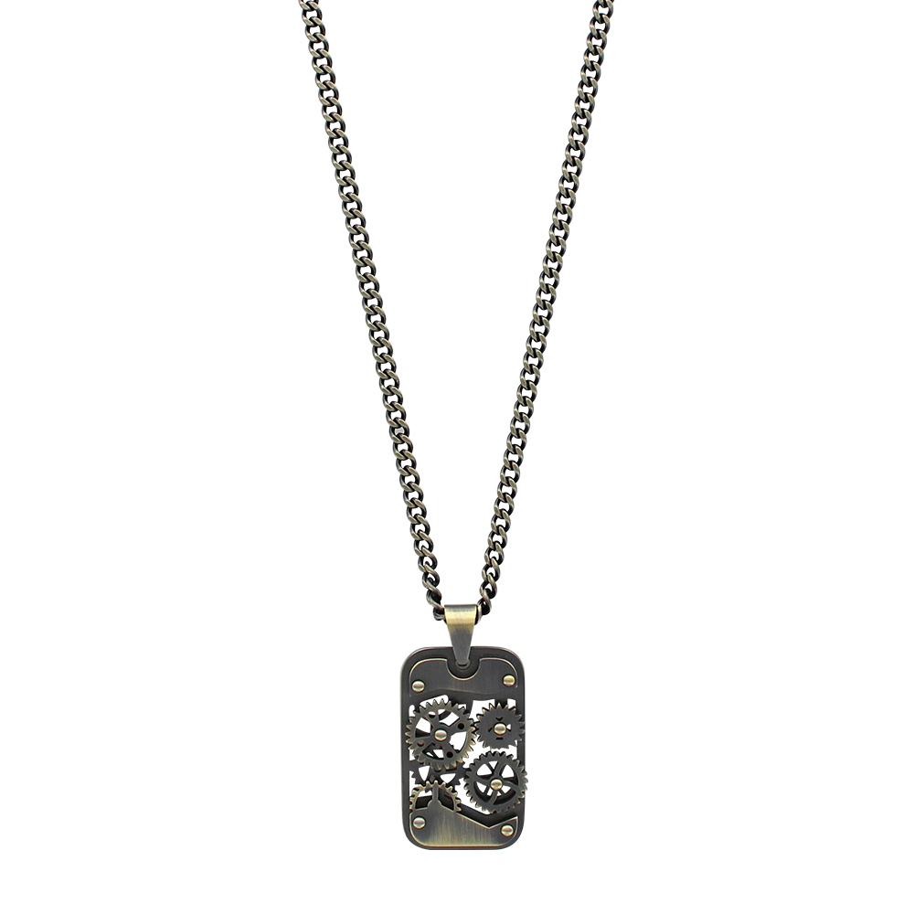 Collier forme rectangle avec rouages découpés en acier (317415)