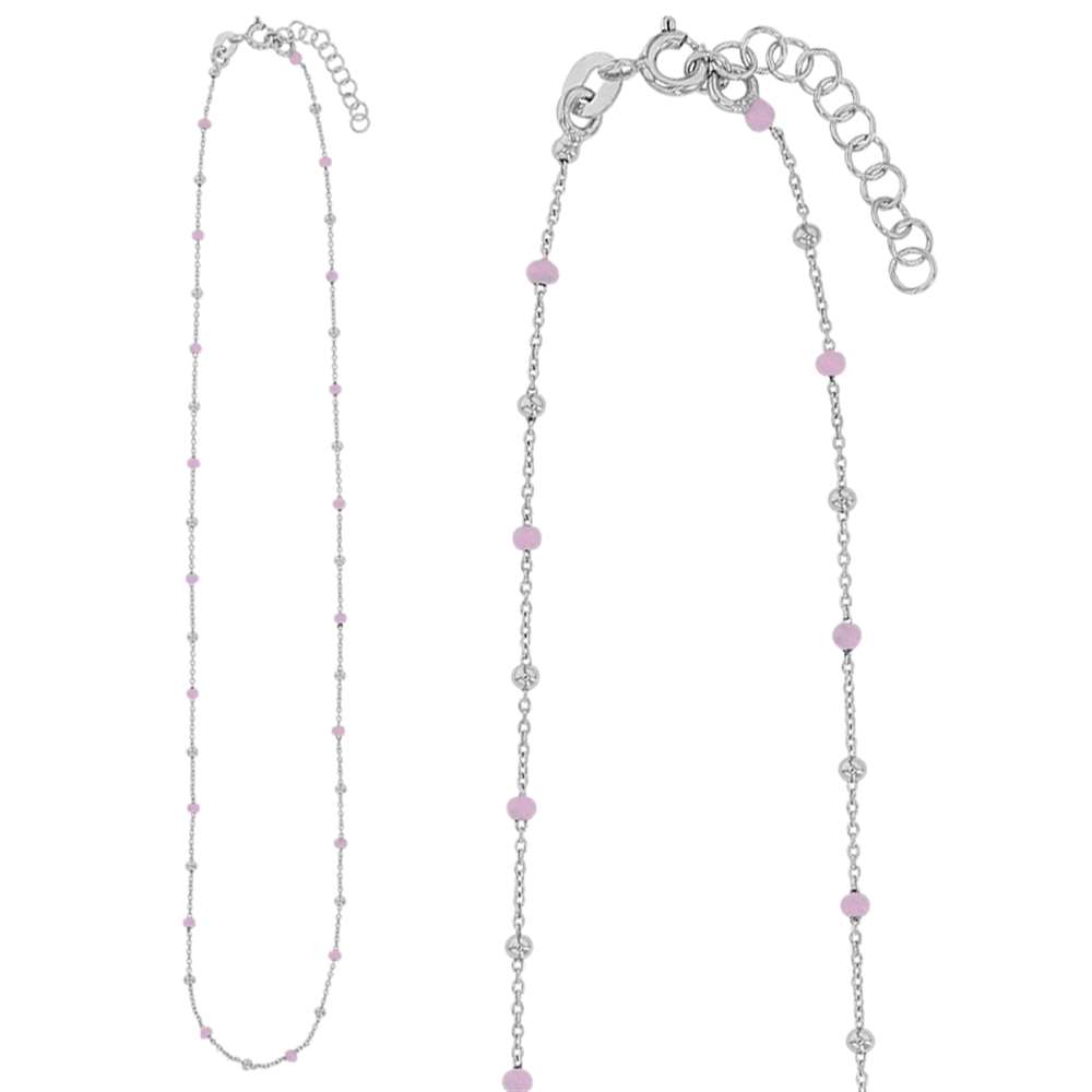 Collier argent 925/1000 rhodié et boules recouvertes d'émail rose (3171082021ROS)