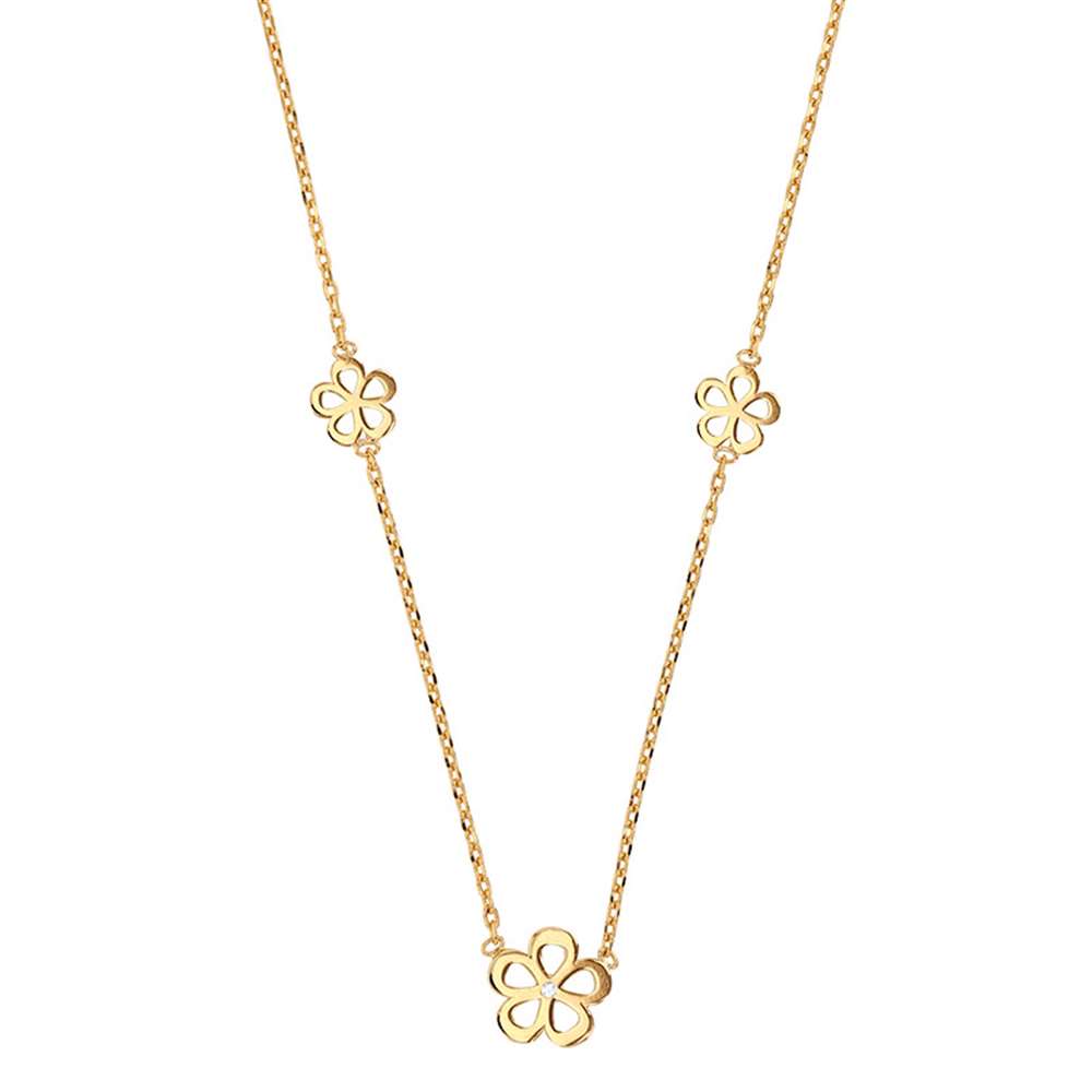 Collier plaqué or 3 fleurs ajourés avec oxyde de zirconium (327002)