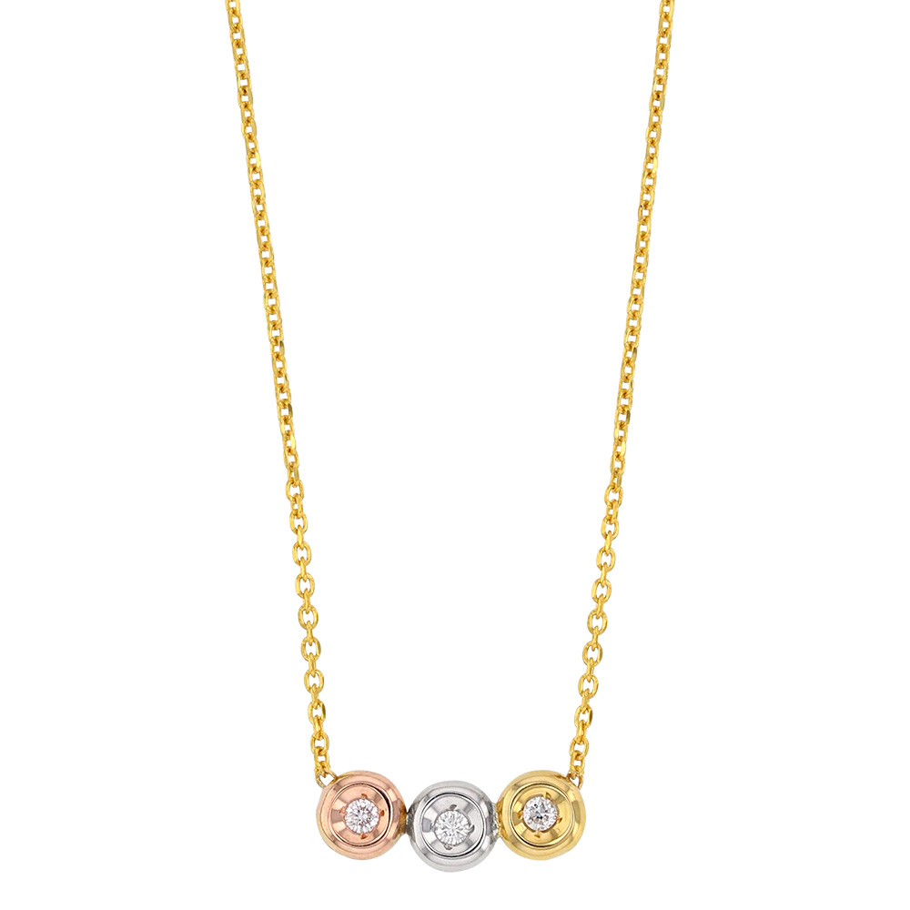 Collier Or 750/1000 avec 3 diamants en sertis clos sur or blanc, rose et jaune 0.05ct (307017TRI)