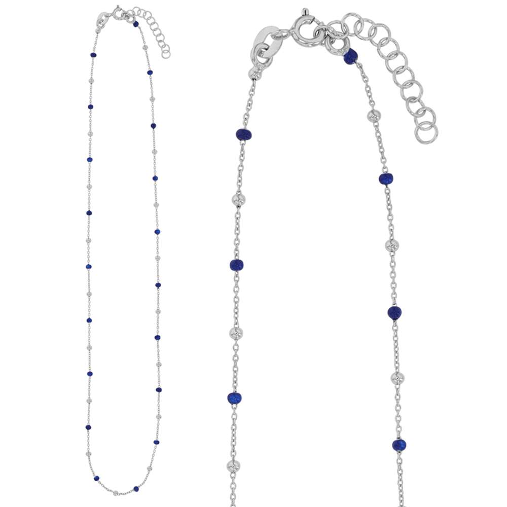 Collier argent 925/1000 rhodié et boules recouvertes d'émail bleu marine (3171082021B)