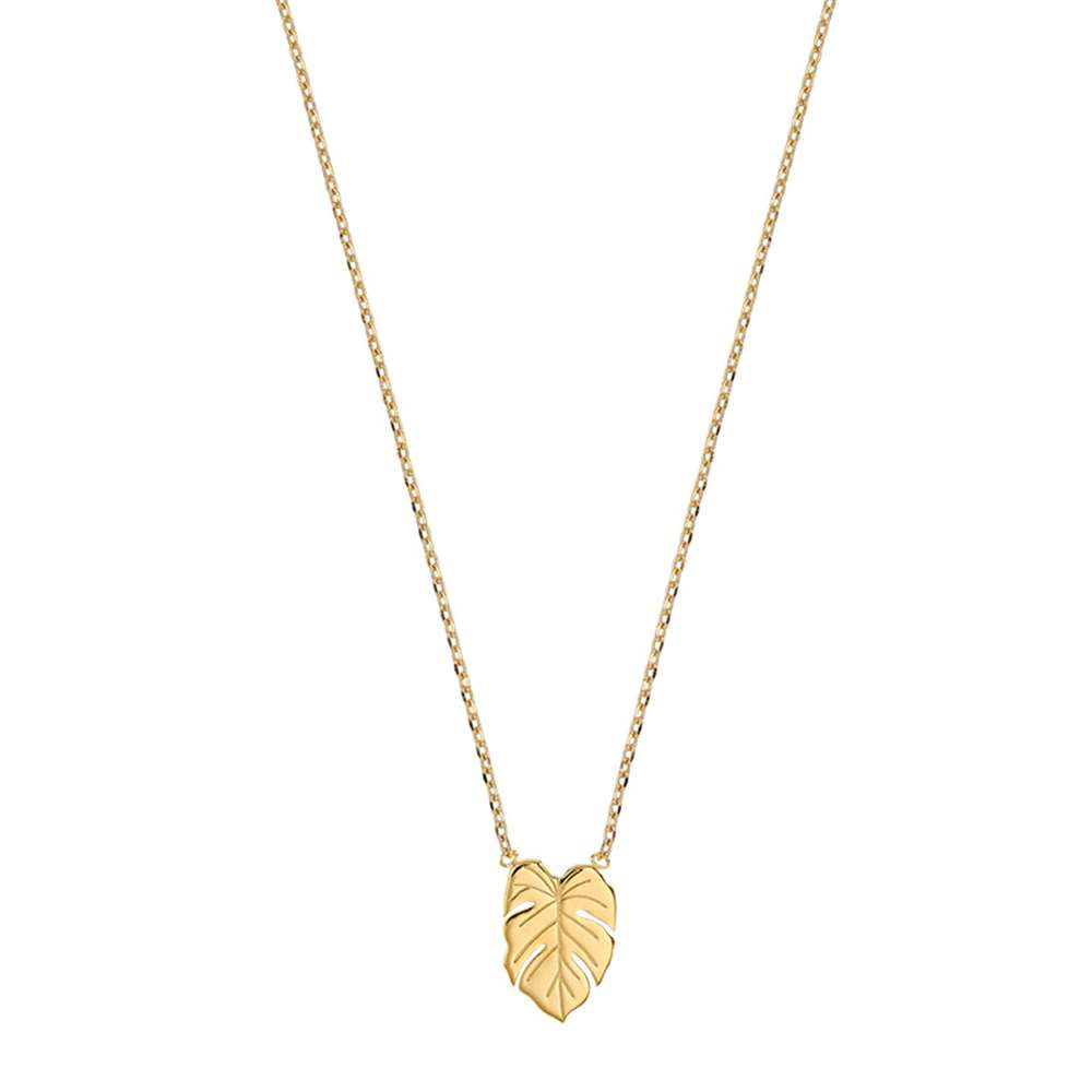 Collier feuille jungle plaqué or (327005)