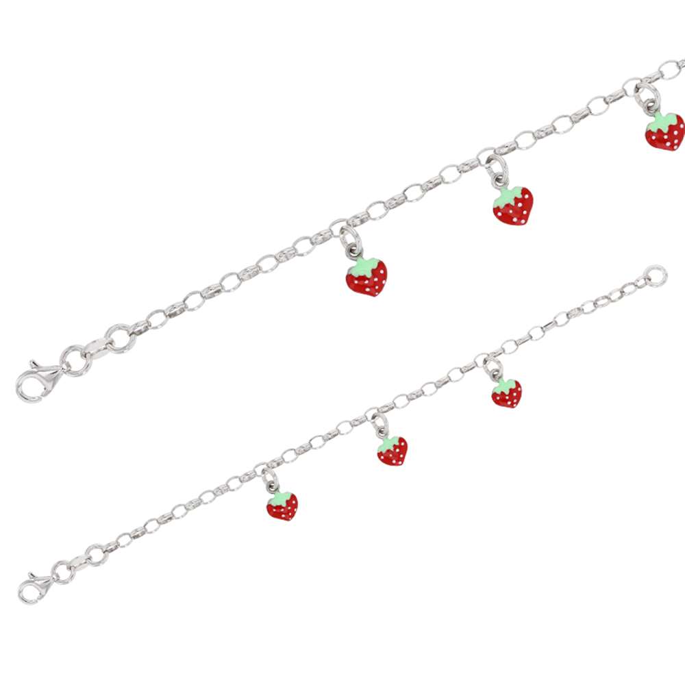 Bracelet en Argent 925/1000 rhodié avec 3 pampilles fraise en émail (318110)