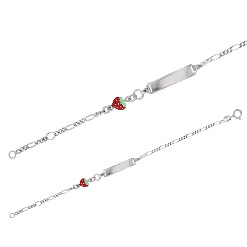 Gourmette Argent 925/1000 rhodié motif fraise en émail (318119)