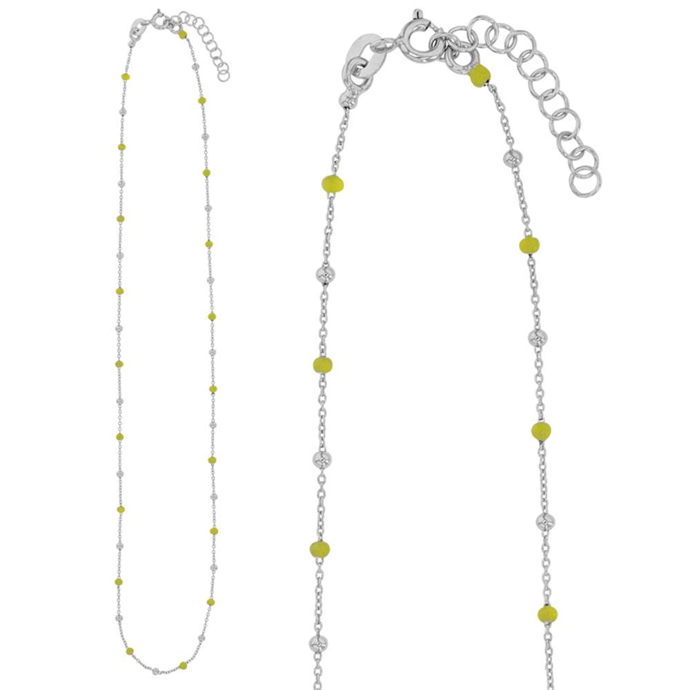 Collier argent 925/1000 rhodié et boules recouvertes d'émail jaune (3171082021J)